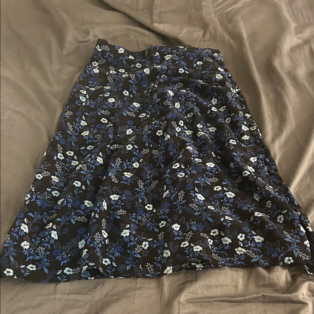 The Kooples Black and Blue Floral Midi Skirt